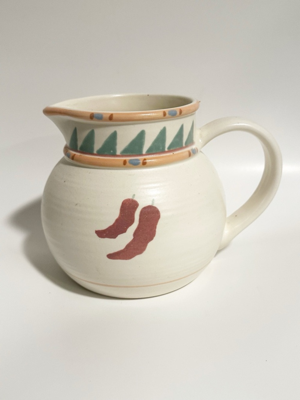 Taos Pottery Southwest Ceramic Pitcher Cream Orange Red Chili Peppers Southwest